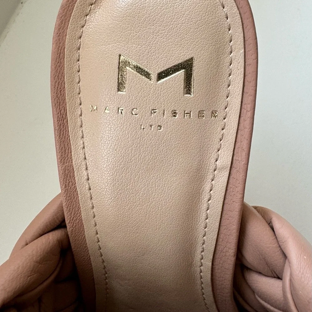 NEW MARC FISHER Dakini‎ Square Toe Leather Slide/Sandal, Tan Size 5.5